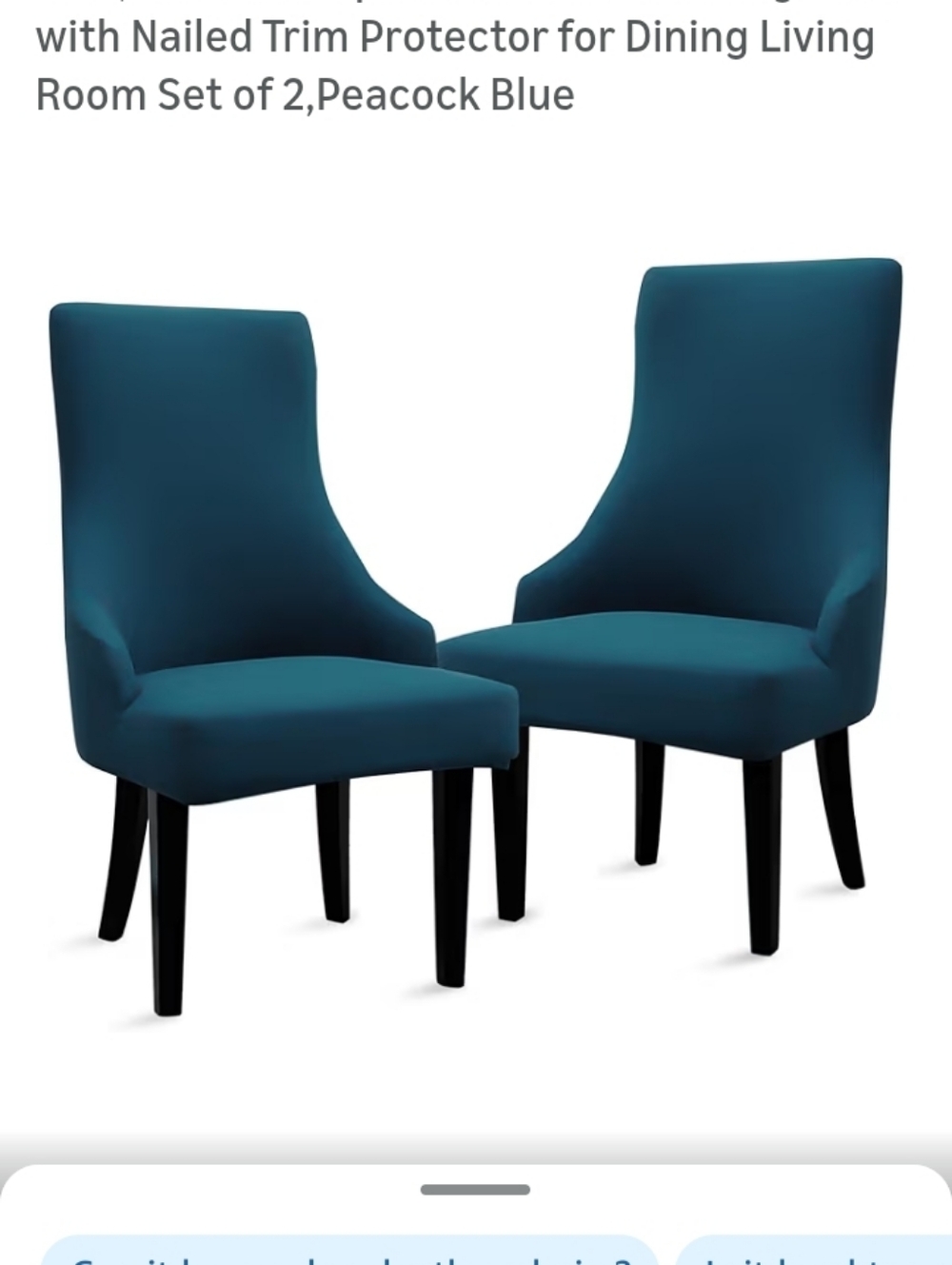 New Set of 2 Peacock Blue Dining Chair Covers